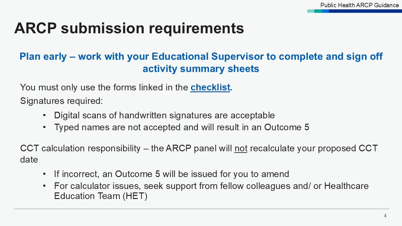 Slide 3: ARCP Submission requirements
